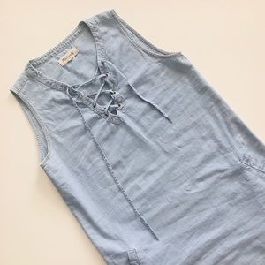 Madewell Chambray Denim Lace Up Shirt Dress